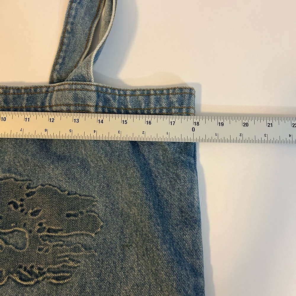 LARGE Blue Denim Tote with embossed Carmel Tree Design - Picture 5 of 5